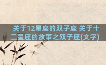 关于12星座的双子座 关于十二星座的故事之双子座(文字)